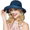 thumbnail image 3 of Women Sun Hats Fashionable Summer Wide Brim Cap Beach Straw Hat UV UPF50 Travel Packable Cotton Hat, 3 of 5
