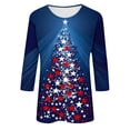 thumbnail image 5 of Womens T-shirts Xmas Tree Print Christmas Shirts 3/4 Sleeve Tops Round Neck Casual Trendy Holiday Graphic Tees (L, Navy), 5 of 5