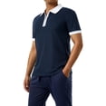 thumbnail image 4 of Men's Short Sleeve Polo Shirts Quarter-Zip Casual Slim Fit Lapel Neck Contrast Color Basic Designed Shirts, 4 of 9