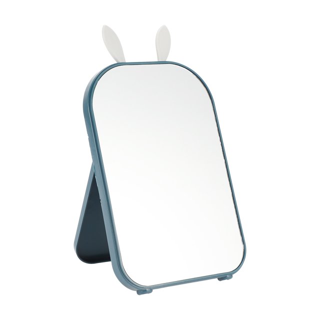1 Pc Espejo Cosmético de Escritorio para Mujeres con Diseño de Orejas de Caricatura, Conveniente para Viajes de Negocios, Espejo de Plástico y Vidrio, Azul