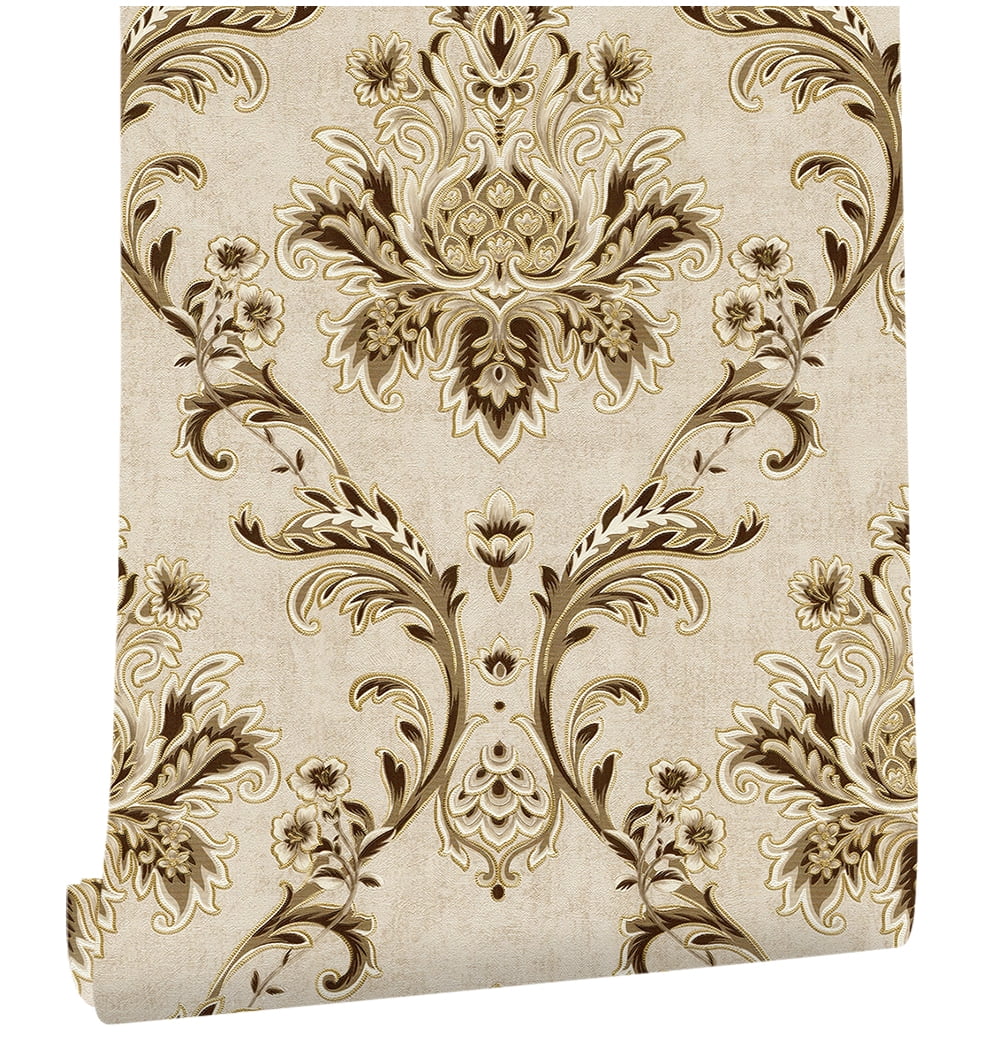 Beige/Gold/Brown/Yellow Damask Embossed Textured Thick Wallpaper Roll for Living Room Bedroom Decorative 20.86“ x 32.8'