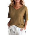 thumbnail image 5 of Seductiva Women's Casual 3/4 Sleeve T-Shirts Summer Women's 7 Quarter Sleeve V Neck Solid Color Loose Top Shirt Tops Basic Tees Blouses Casual Business Blouses, 5 of 5