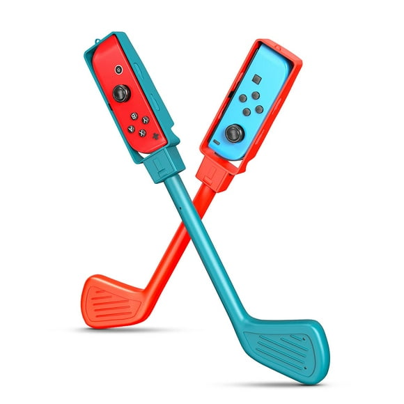 Golf Club for Mario Golf: Super Rush - Switch, Controller Handle Grip Accessories Kit with Adjustable Golf Rod & Non-Slip Wrist Strap for Joy-con Gamepad, 2 Pack Blue & Red