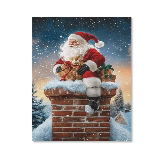 Santa Claus On Chimney Christmas Series Poster Canvas,Suitable for Home Decoration,Dining Room Decor, Bedroom Art, Wall Decor Living Room, Wall Art, Frameless 20x30inch