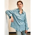 thumbnail image 5 of Inverlee Women's Cotton Linen Button Down Shirts Heart Print Long Sleeve Blouses Casual Lapel Collar V Neck Tops, 5 of 9