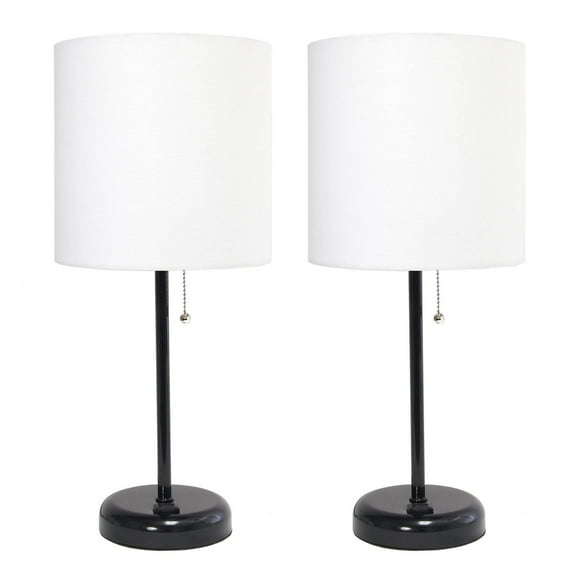 LimeLights Black Stick Lamp avec prise de charge et abat-jour en tissu, lot de 2,