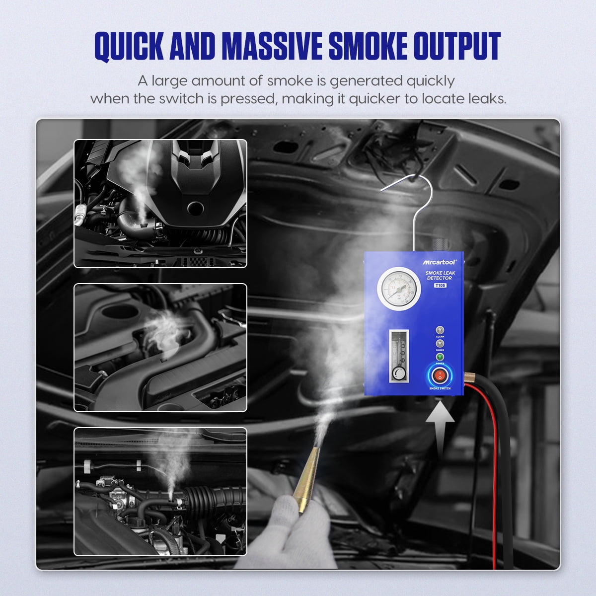 MRCARTOOL T105 Automotive Smoke Machine Leak Detector, Smoke Tester, Vacuum Diagnostic Detector Tool, Built-in Air Pump