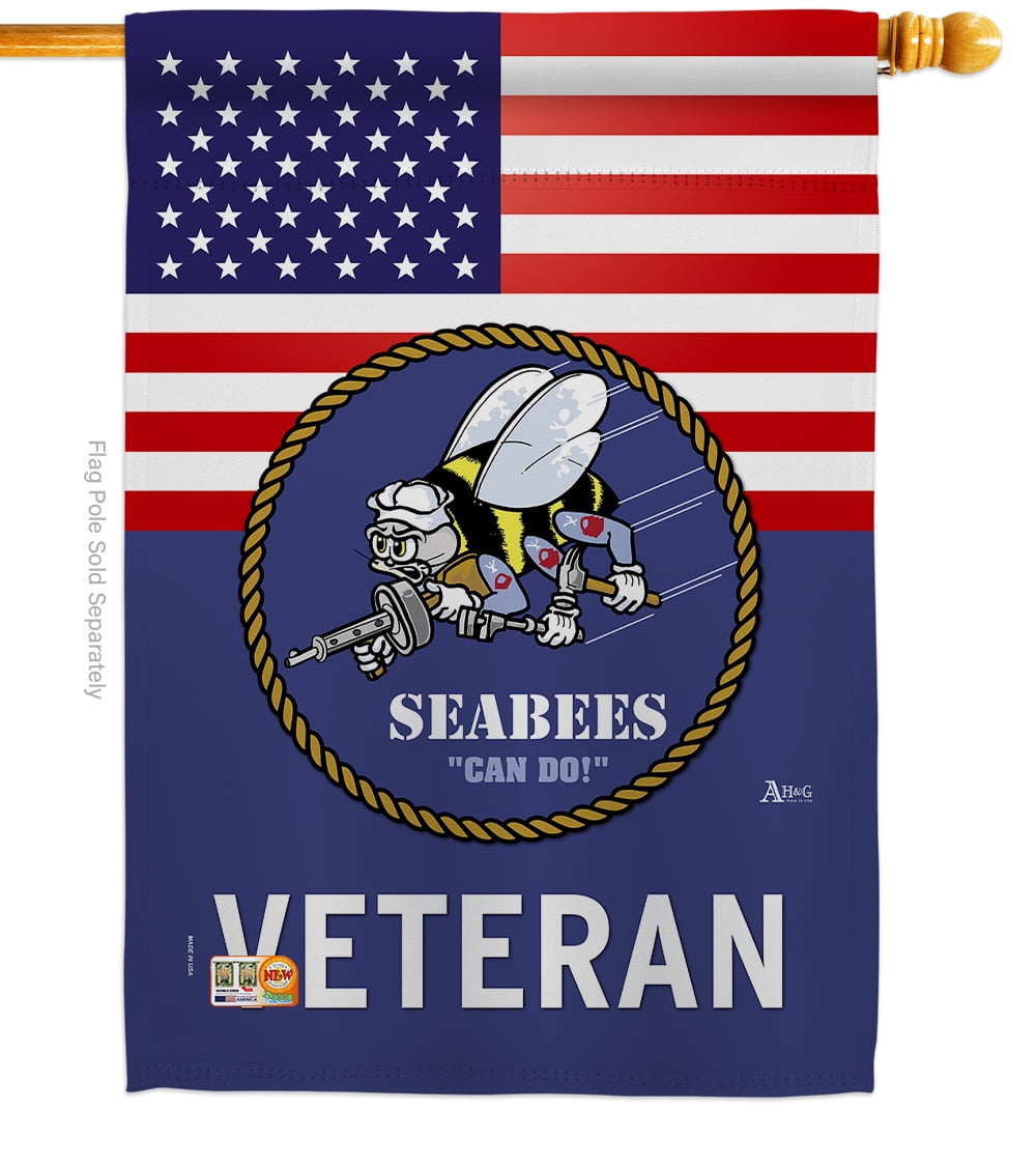 Breeze Decor Welcome Home Seabee Garden Flag Pack Armed Forces Navy USN United State American Military Veteran Retire Official Vintage Applique House Banner Small Yard Gift Double-Sided Made in USA 