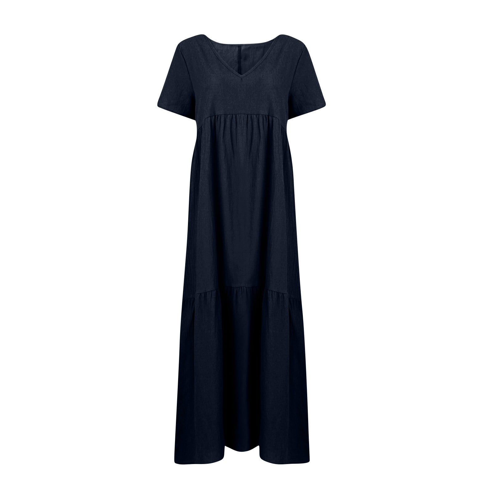 cotton linen tiered maxi dress Dvprdro V Neck Cotton Linen Short Sleeve Tiered Maxi Dress for Women 2026 Summer Flowy A Line Beach Solid, Women's, Size: XL, Orange