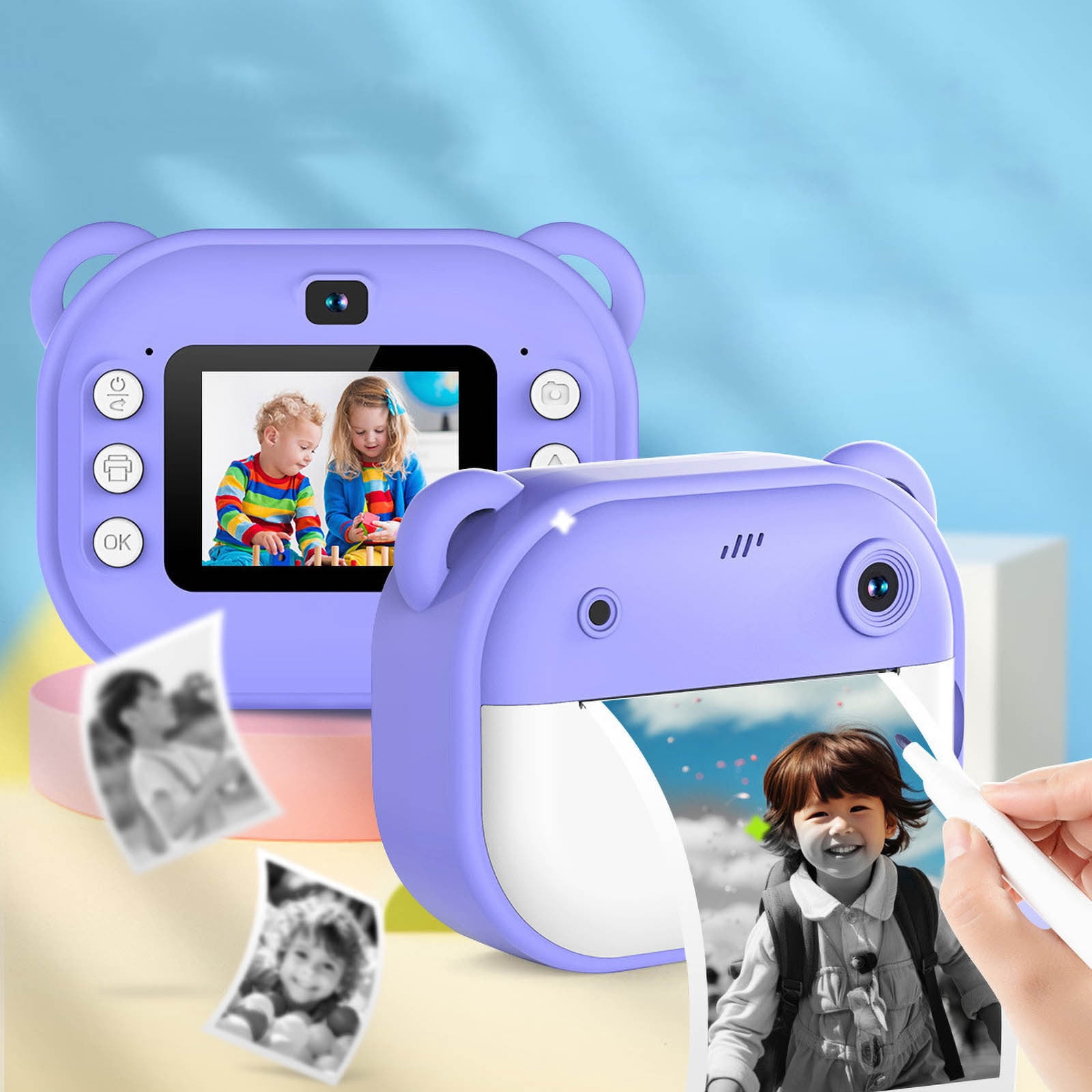 Tarmeek Kids Instant Print Camera, 1080P HD Digital Video Camera with Dual Lens, Inkless Thermal Printing, 12MP Selfie Photo Camera for Boys Girls, Portable Compact, Purple