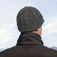 thumbnail image 6 of Lifetechs Mid-aged Men Knitted Hat Stretchy Short Brim Thickened Twisted Texture Ear Warm Daily Wear Cap Outdoor Headwear, 6 of 7