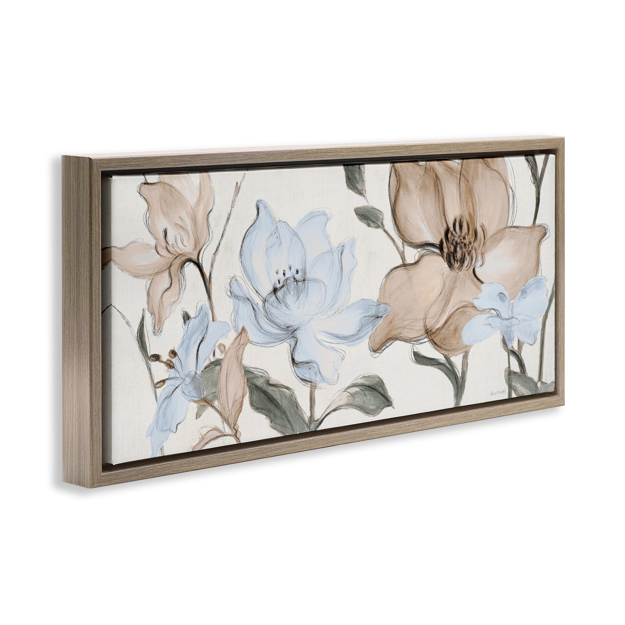 Stupell Industries Soft Whispering Florals Brown Framed Floater Canvas Wall Art, design by Lanie Loreth