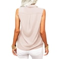 thumbnail image 4 of Sleeveless Women Solid Color Laple Button Down Casual Blouse Camisole With Pocket, 4 of 5