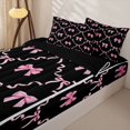 thumbnail image 3 of Homewish Pink Bowknot Ribbon Zipper Twin Comforter Sets with Fitted Sheet and 2 Pillowcases For Kids,Cute Coquette Bowtie Girls Zipper Bedding Set,Black Reversible,4-Piece, 3 of 7