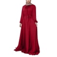 thumbnail image 1 of Robe de Prière Abaya Kaftan pour Femmes, Satin Uni, Col Rond, Manches Longues, Taille Portefeuille, Robe Maxi, 1 of 3