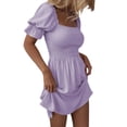 thumbnail image 3 of Txlixc Vestido de manga corta de mujer, cuello cuadrado, pliegue de pliegue Txlixc moda, 3 of 6