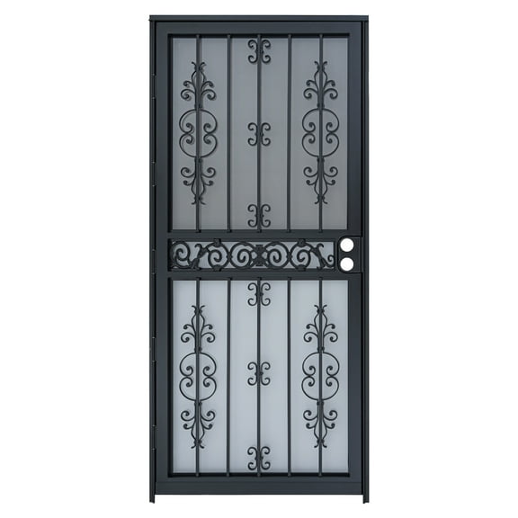 Grisham Deluxe Steel Security Door,36'' x 80''  Metal Tempered Glass Door Screen Replacement Enter Doors,Storm Door(407-Black)