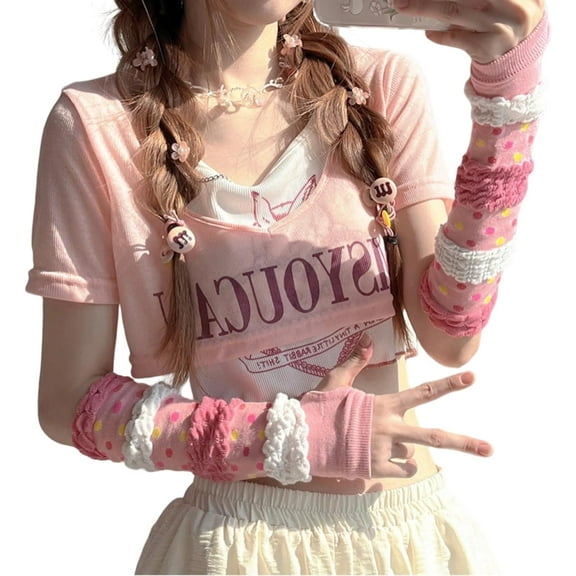 YooGuoGuo Cute Arm Cover Y2K Knitted Arm Warmer Grunge Fairy Fingerless Gloves Kawaii Kpop Arm Sleeves for Women Teen Girl