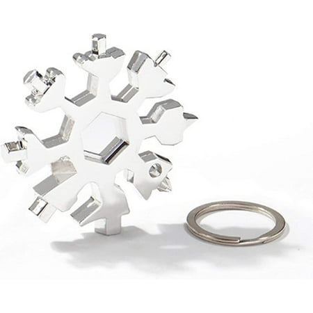 Snowflake Wrench 18-in-1 Multitool Stainless Steel Snow Flake Multi Tool Snowflakes Multi-Tool with Keyring Bottle Opener Box Cutter Screwdriver Safety Hammer ( Silver)