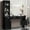 Black, variant on DreamCurship Wall Mount Styling Station for Hair Stylist, Salon Barber Stations with 3-Tier Storage Shelf with Door, Black