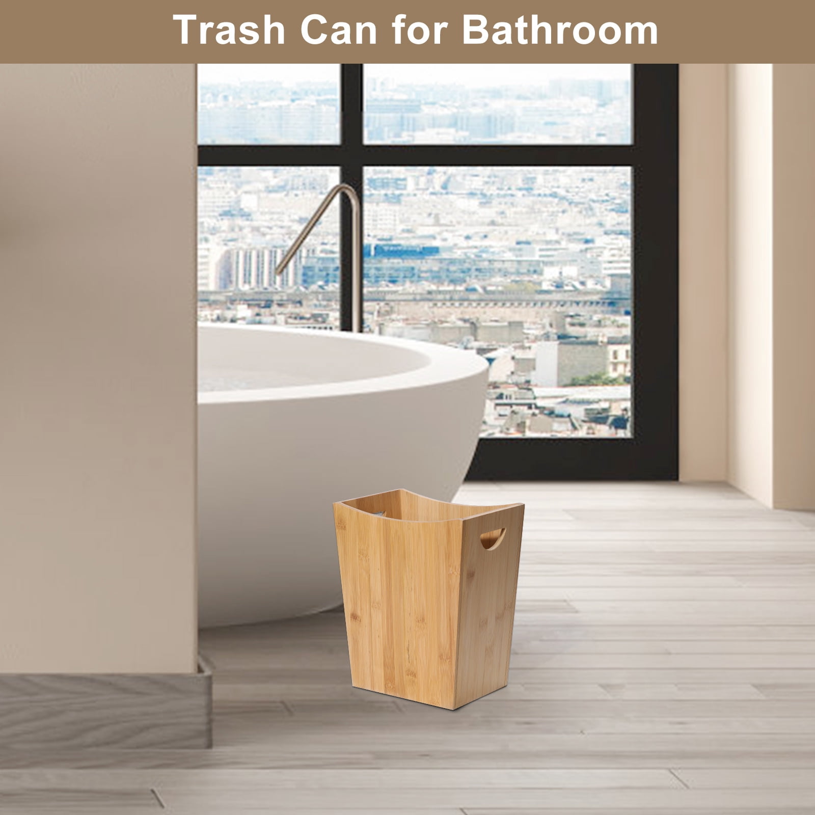 2 Gallon Small Trash Can, Rectangular Garbage Can with Handle, Natural Waste Basket for Bathroom, Office, Bedroom ＆ Living Room