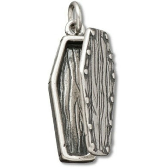 Sterling Silver 16" .8mm Box Chain 3D Dracula's Opening Wooden Coffin Casket Pendant Necklace