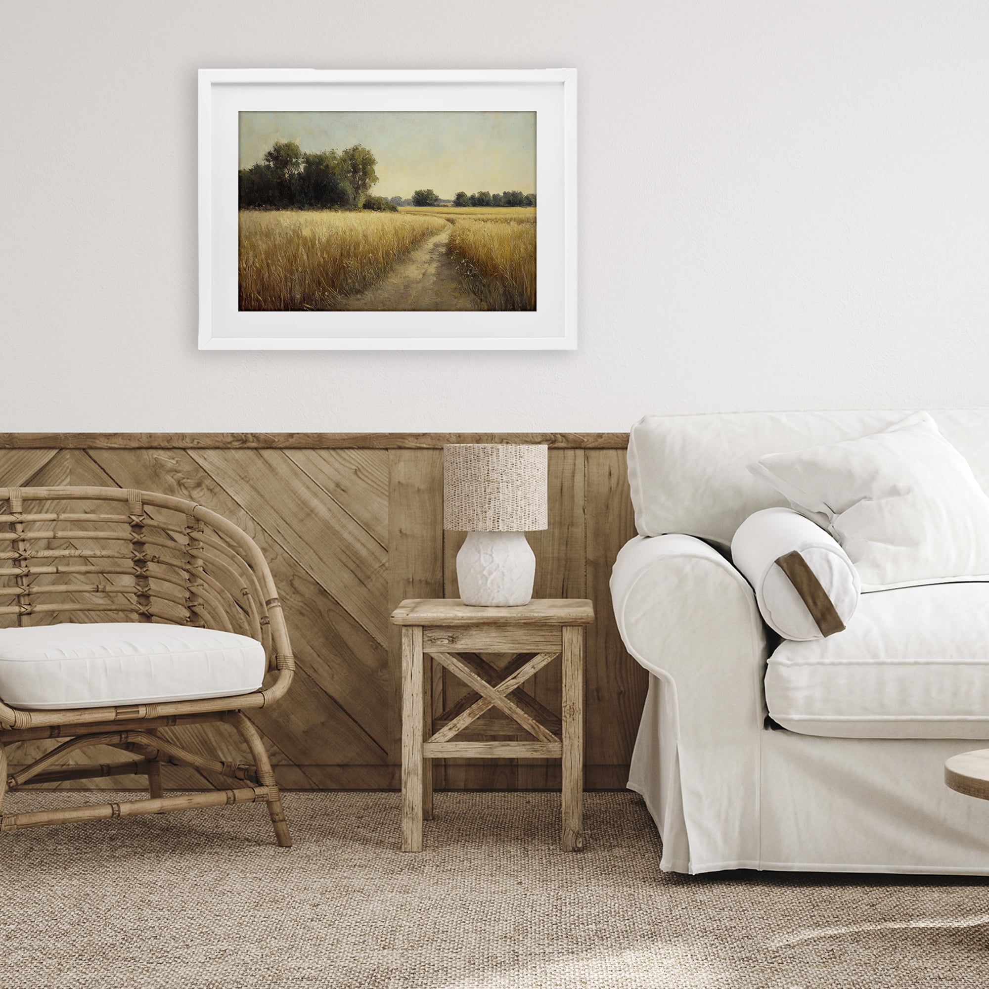Stupell Industries Sunlit Country Wheat Path White Framed Print Under Glass, design by Petal Prints Design