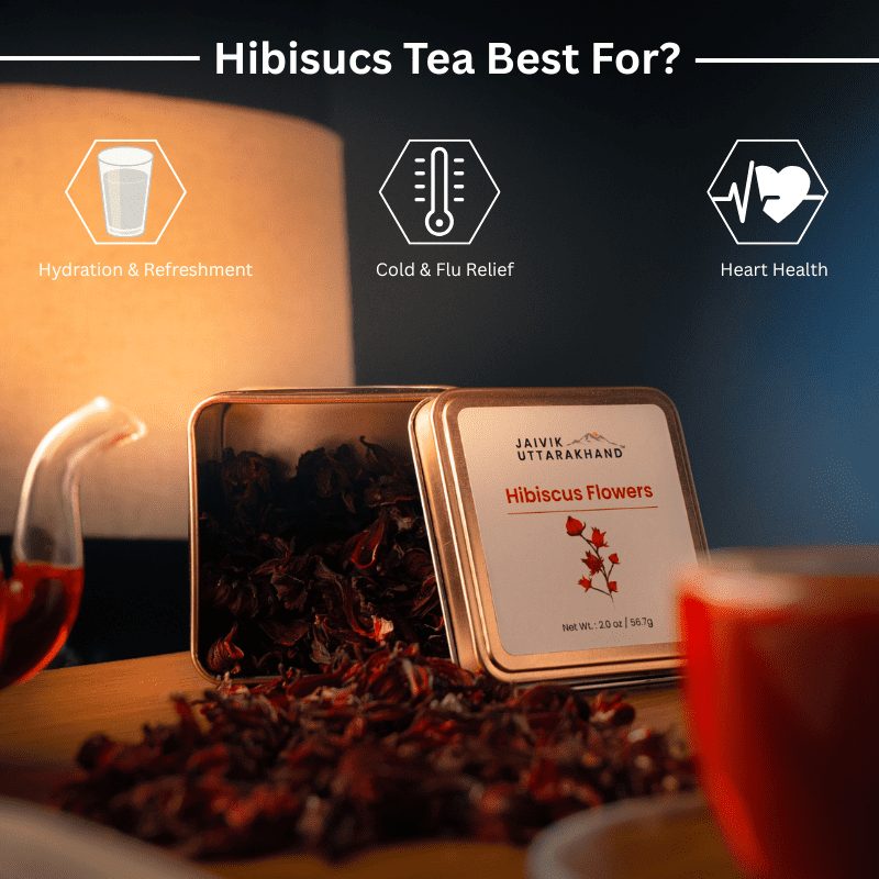 Jaivik Uttarakhand - Hibiscus Herbal Tea(8 oz), Bulk Leaves for kidney detox,Iced Brewing,4 Tin Box