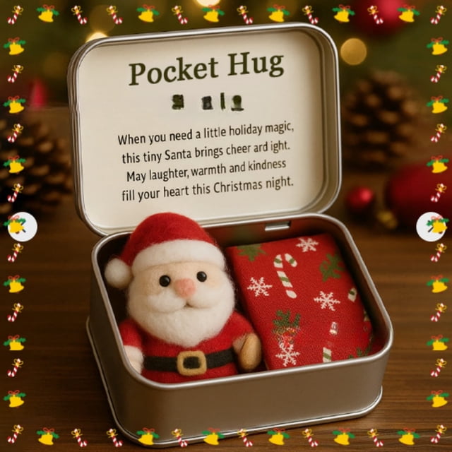 Set de Regalo Navideño "Abrazo de Bolsillo" | Caja de Hojalata Vintage con Cierre de Seguridad | Peluche de Terciopelo con Detalles Bordados | Almacenamiento Decorativo y Compañero de Peluche | Regal
