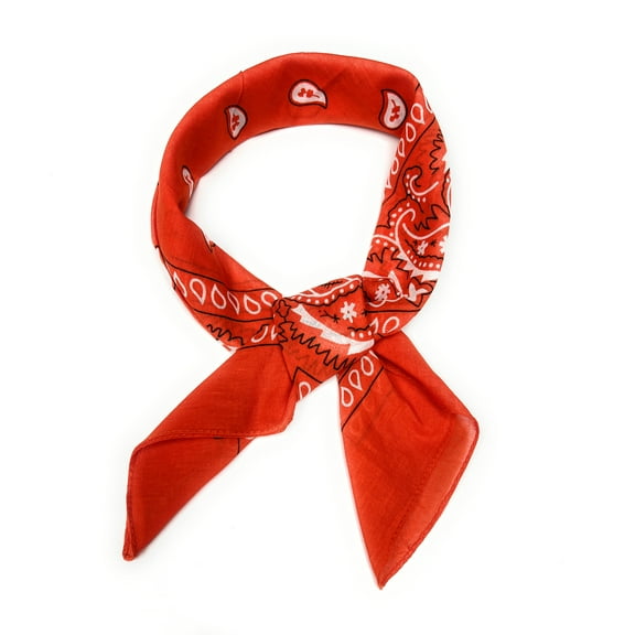 Set of 4 Paisley Foulard Scarves Pure Cotton for Women Headscarf (Orange)