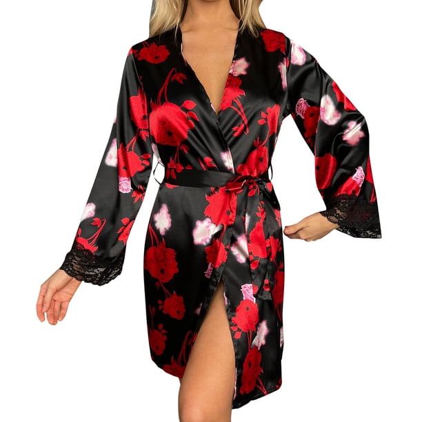 Gibobby Bata para dormir mujer Lady Sleepwear Lencería sexy para mujer Pijama de satén Shorts Set Ropa de dormir(Rojo,M)