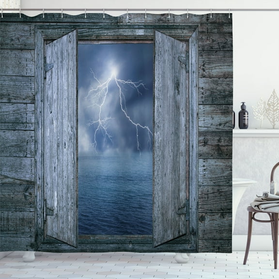 Ambesonne Ocean Shower Curtain, Thunder Bolt at Night, 69"Wx70"L, Blue Grey