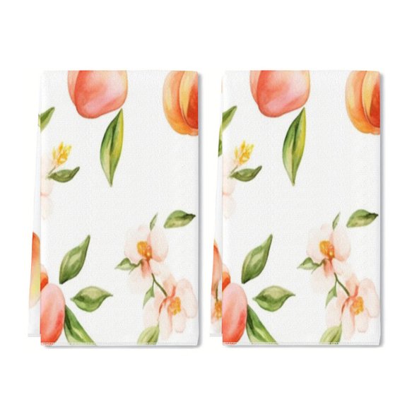 YladaFaie Peach Kitchen Dish Towels Set of 2 Funny Peach Pattern Hand Towels with Hanging Loop for Bathroom Cooking Home Decor, 16 x 24 Inch