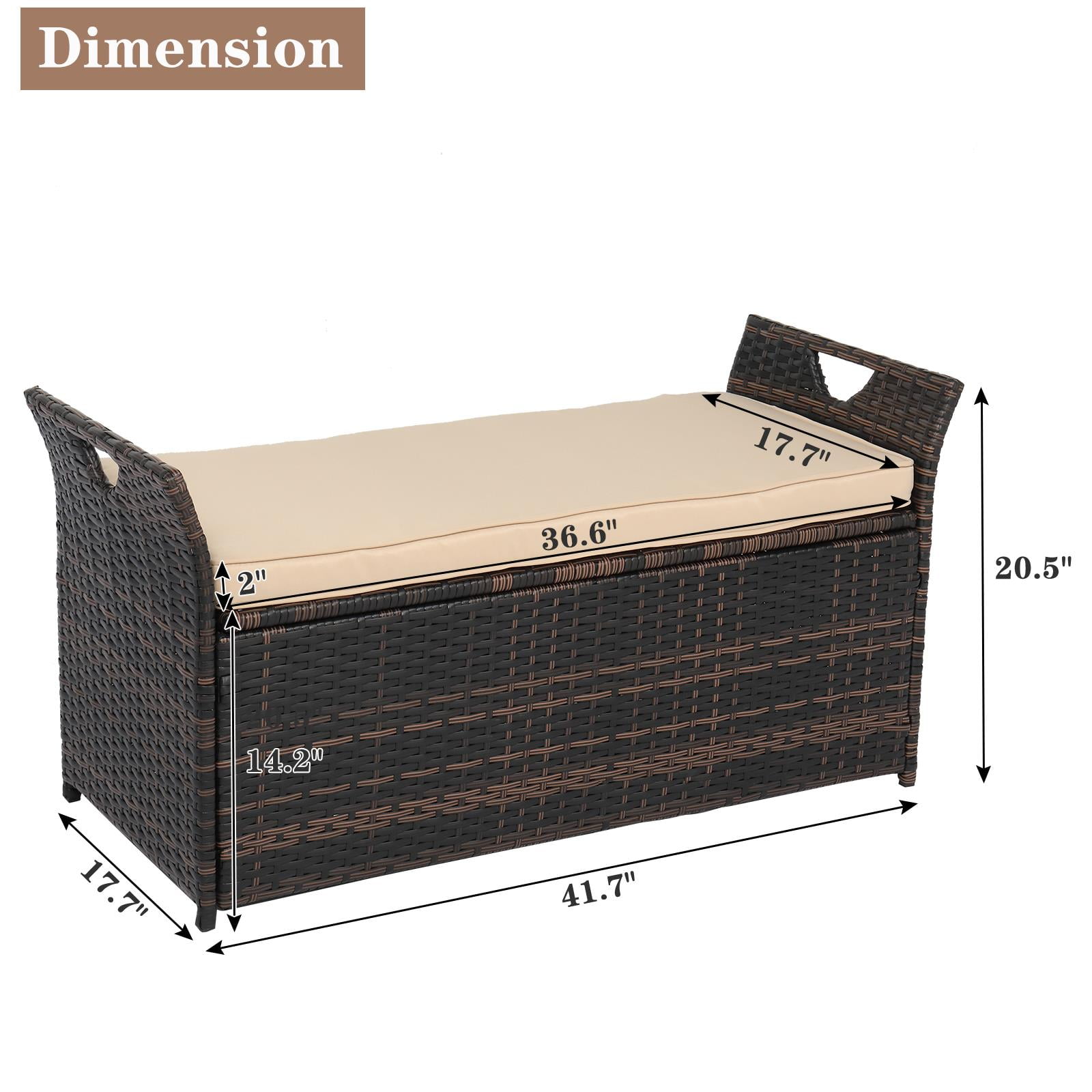 OverPatio Storage Rattan Wicker Storage Bench with Beige Cushion 41.7