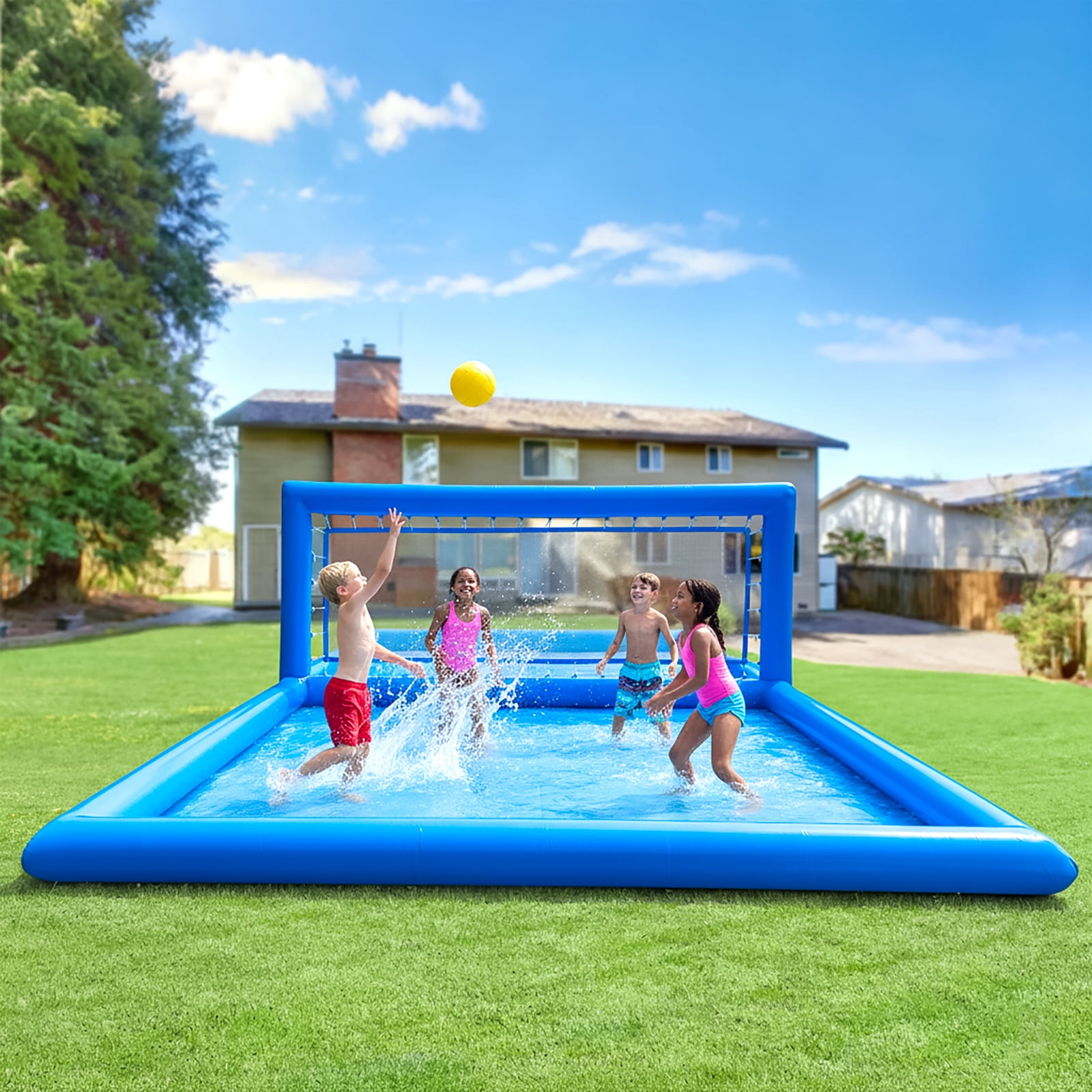 TRYSET 33x16.5x7FT Inflatable Volleyball Pool Court with 800W Air Pump, Commercial PVC Outdoor Water Game for Backyard Beach & Family Fun