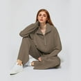 thumbnail image 4 of Scacto Women's 2 Piece Outfits Lounge Hoodie Set Oversized Half Zip Pullover Sweatshirt Wide Leg Sweatpant Sweatsuit Tracksuit with Pockets, 4 of 7