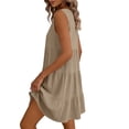 thumbnail image 3 of aohooy Linen Mini Dress for Women Casual Crew Neck Sleeveless Mini Dresses Loose Summer Cotton Flowy Pleated Tiered Beach Sundress Khaki,XXL, 3 of 8