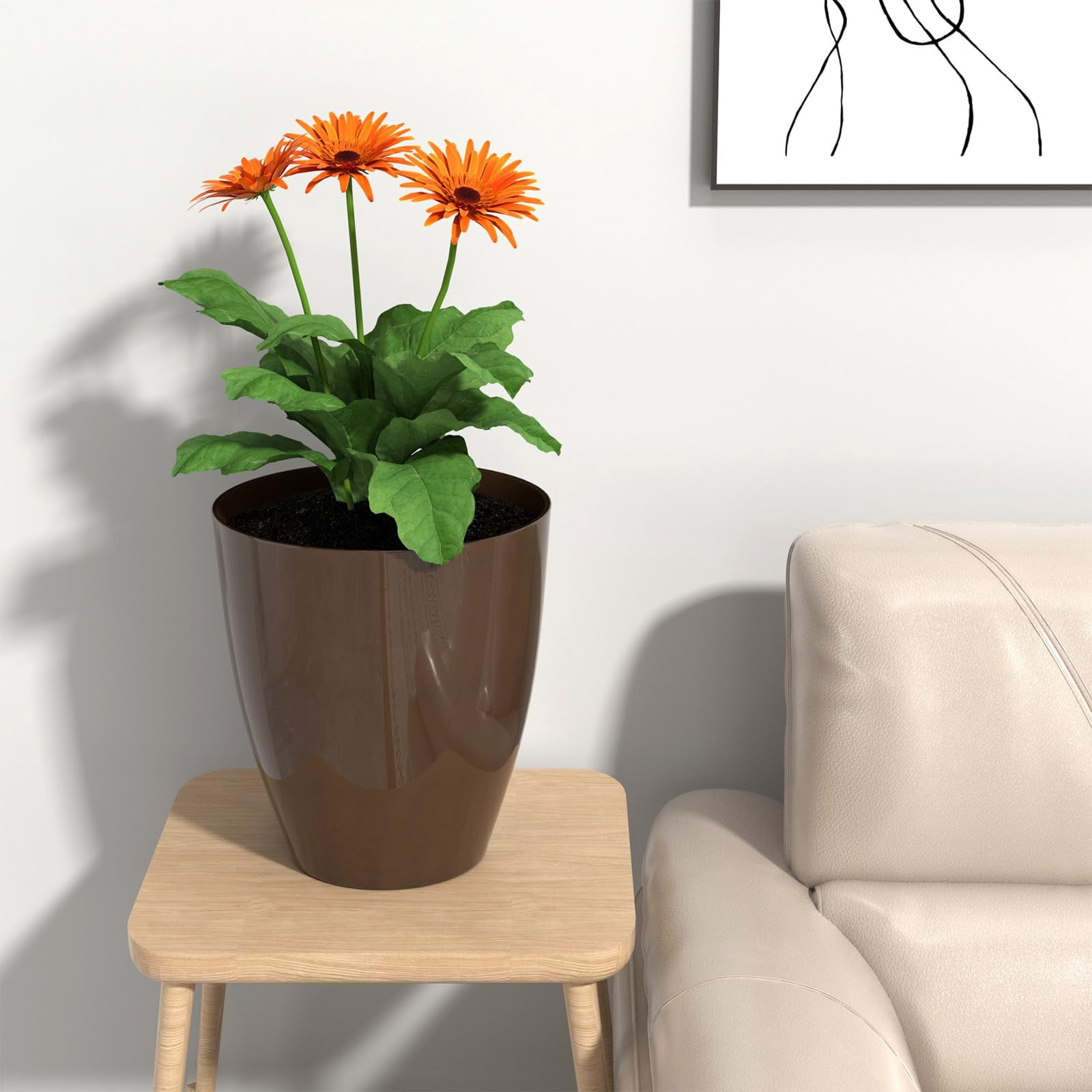 Plant Pots Set of 2 Pack,10 Inch Plant Pot for Indoor,Planter with Drainage Hole,Flower Pots Modern Round Planters for Outdoor Garden Home,Champagne