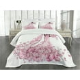 thumbnail image 3 of Ambesonne Wedding Quilted Bedspread Set 3 Pcs, Floral Bridal Gown, King Size, Pale Pink Maroon White, 3 of 5