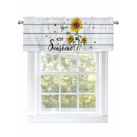 Sunshine Wood Grain Valances for Windows Rod Pocket Kitchen Valance Curtains - Soft & Washable Small Window Treatment for Living Room Bathroom Sunflower 42x12 Inch 1 Panel