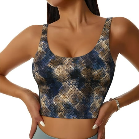 Jgfou Watercolor Snake Skin Print Womens Sports Bra - Padded Workout Sports Bras Crop Tank Top