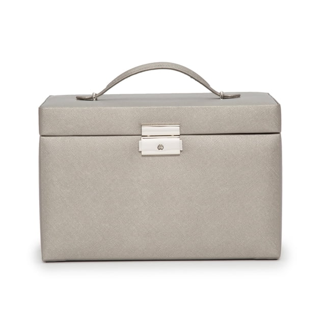 Joyero Wolf Heritage Small Pewter Saffiano con funda de viaje