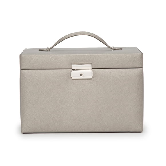 Joyero Wolf Heritage Small Pewter Saffiano con funda de viaje