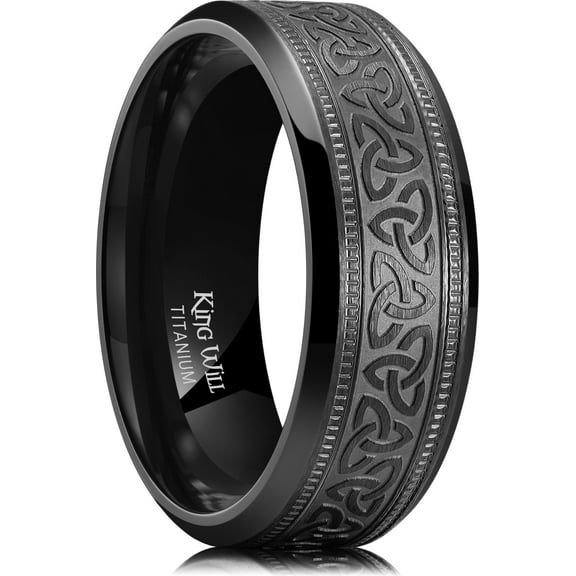 King Will Men's Black Titanium Celtic Knot Wedding Bands 8mm Thumb Rings For Men Beveled Edge Comfort Fit Size 10