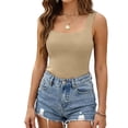 thumbnail image 3 of Women Built-in Bra Tank Tops BWASD Casual Strechy Slim Fit Sleeveless Shirts Adjustabl Shelf Bra Cami Padded Workout Outdoor Sport Tops Summer S-4XL Khaki, 3 of 9