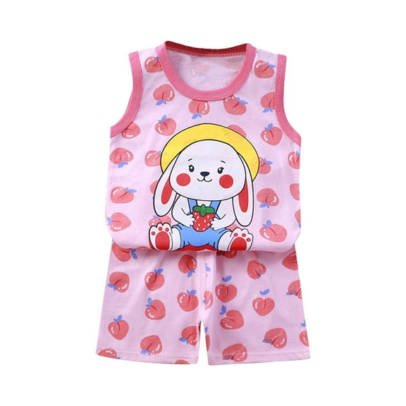 QTOCIO Toddler Girls Outfits, Baby Girl Clothes, Children's Sleeveless Round Neck Top Elastic Waist Shorts Casual Two-Piece Set, Pink B, 3 Months