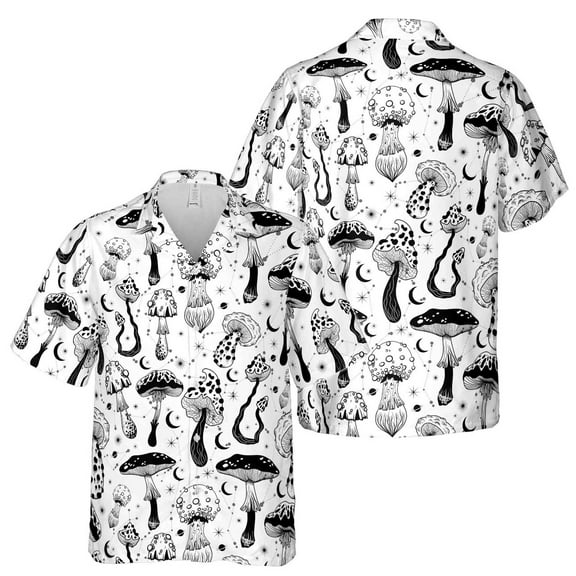 Black And White Casual Mushroom Hawaiian Shirt S-5XL