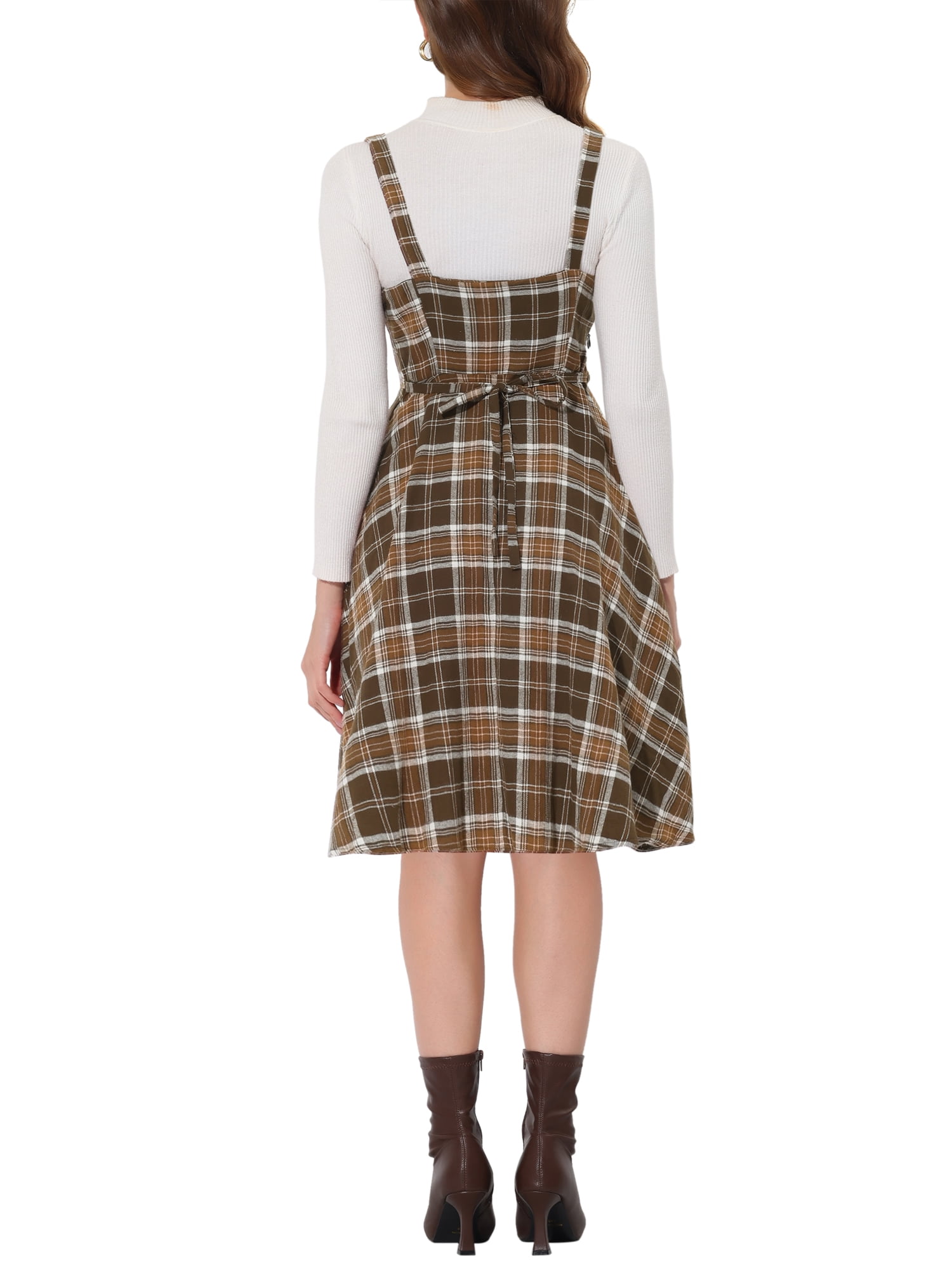 INSPIRE CHIC Women's Suspender Dress Retro Plaid Square Neck A-Line Midi Overall Dress XS Brown - Walmart Business Supplies INSPIRE CHIC Women's Suspender Dress Retro Plaid Square Neck A-Line Midi Overall Dress XS Brown - Walmart Business Supplies