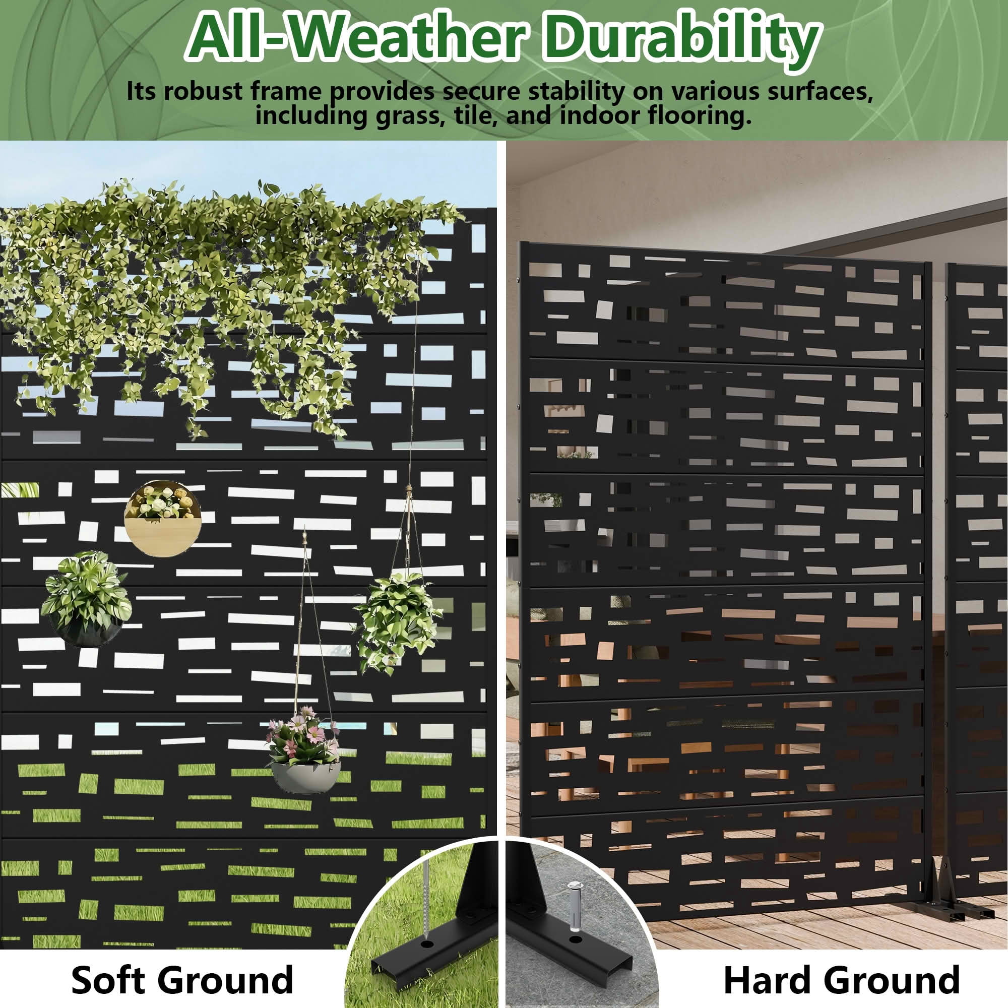 MAYEERTY 72X47" Metal Outdoor Black Privacy Screen for Backyard & Garden, 6 Piece Set, Double‑sided Installation