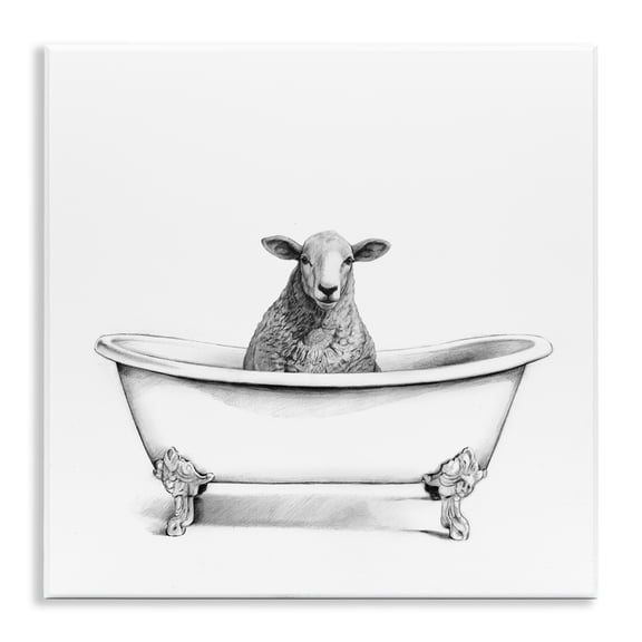 Stupell Industries Cottage Sheep in Bathtub Sketch Wall Plaque Art, 12 x 12, by Victoria Borges